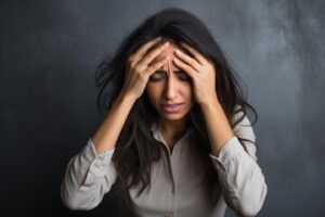 a girl who seems problematic about something , she is headache about how to handle the chinese visa error.