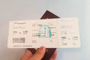 A person holding a boarding pass for international travel can show it to immigration officials.