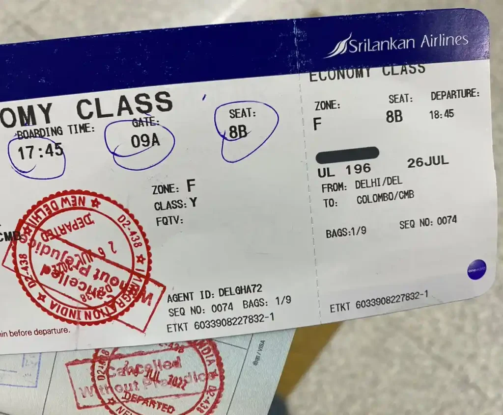 offload ticket at the airport given by immigration and customs